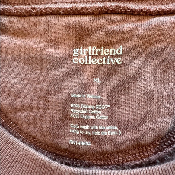 Girlfriend Collective classic pullover Mauve 50/50 Crewneck Sweatshirt size XL - Picture 6 of 6